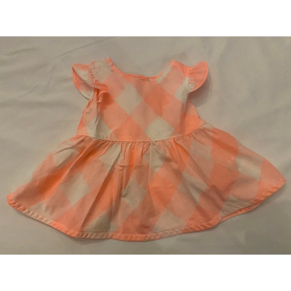 Carters Baby Girl Gingham Flutter Sleeve Preppy Top Size 9M Orange White